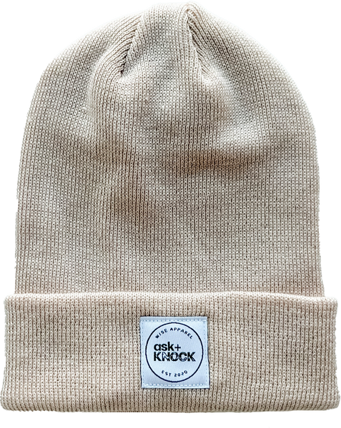 Sand Colour Luke 11:9 Christian Toque. Made in Canada